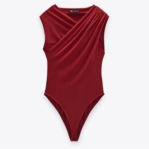 Zara Burgundy Draped Collar Bodysuit *NWT*